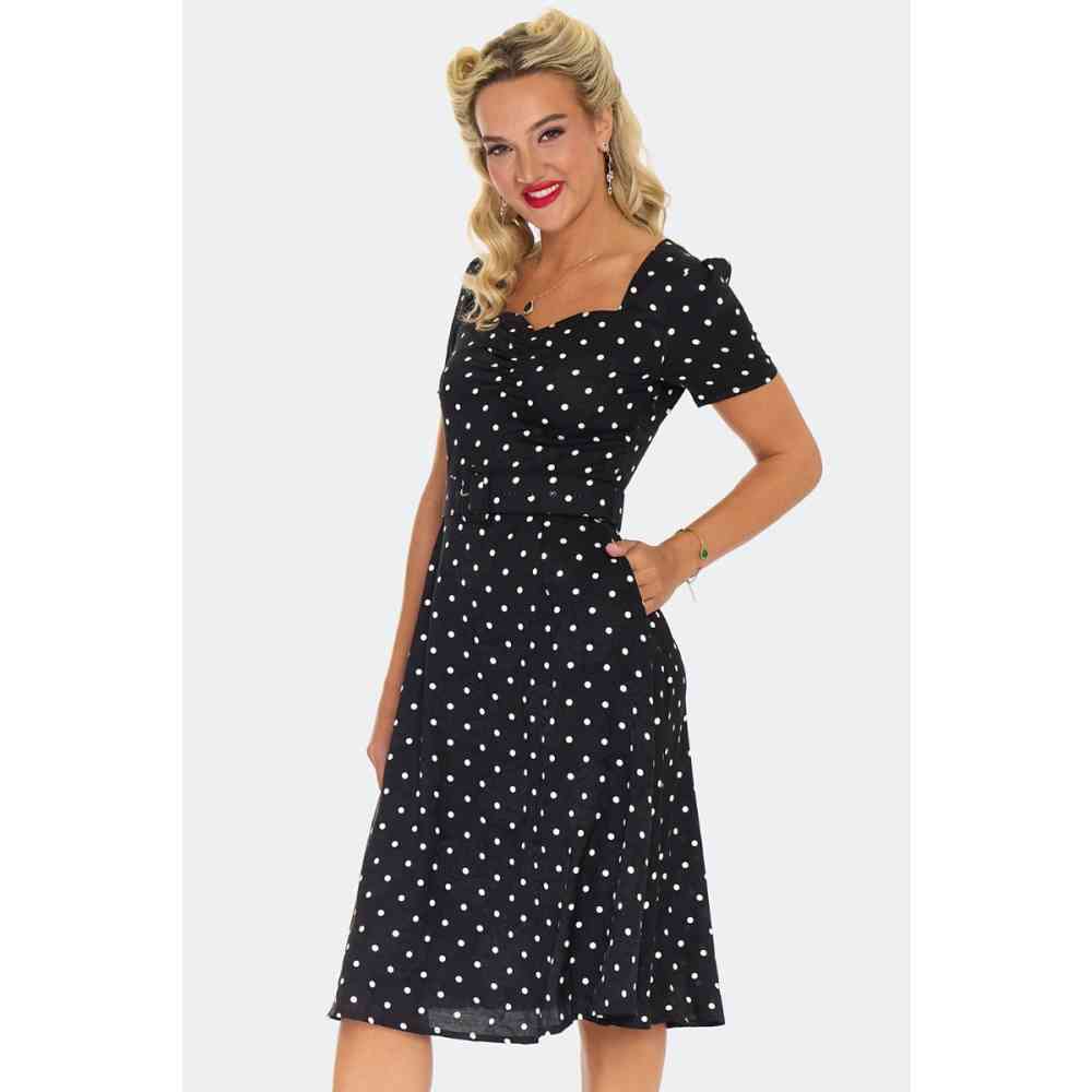 Voodoo Vixen - 40s Polka Dot Sweetheart Korte jurk - Zwart